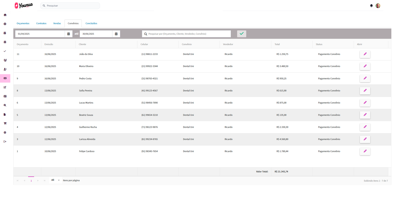 Tela de emissão de guias no sistema Younus